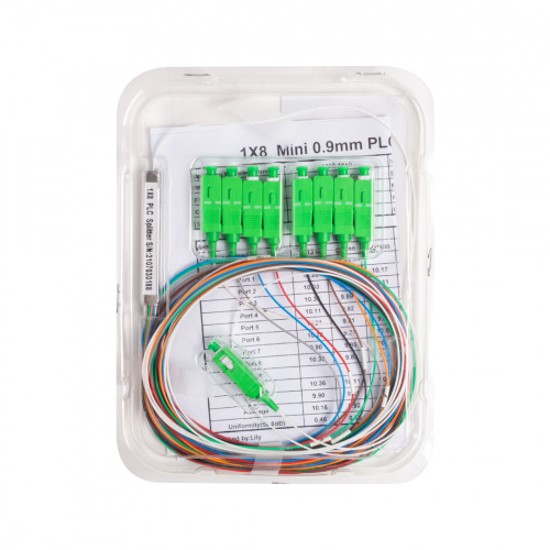 Сплиттер оптоволоконный PLC А-Оптик 1х8 SC/APC 1,5m SM Сплиттер оптоволоконный PLC А-Оптик 1х8 SC/APC 1,5m SM