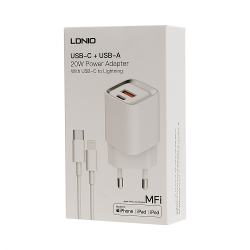 Универсальное зарядное устройство LDNIO A2318M MFI 20W USB-А, USB-C Белый фото 4