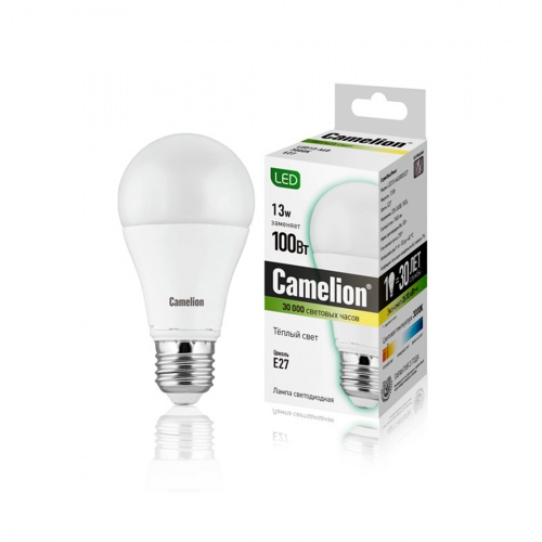 Эл. лампа светодиодная Camelion LED13-A60/830/E27, Тёплый фото 2