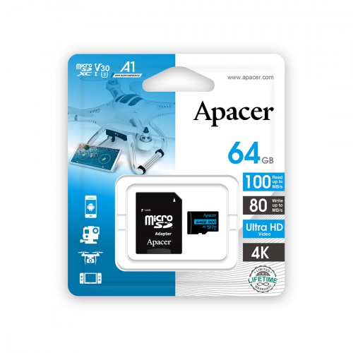 Карта памяти Apacer AP64GMCSX10U7-R 64GB + адаптер фото 3