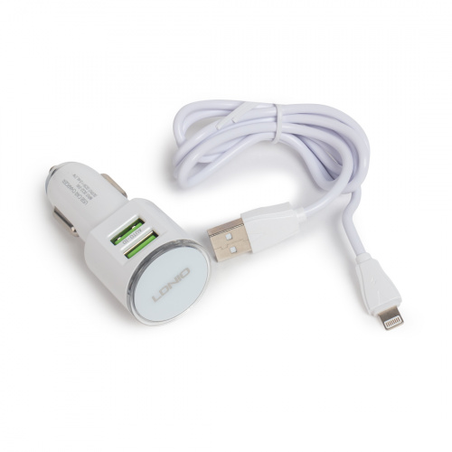 Автомобильное зарядное устройство LDNIO DL-C29 2*USB Lightning Белый фото 3
