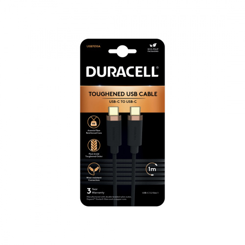 Интерфейсный кабель Duracell USB7030A USB-C to USB-C Черный фото 3
