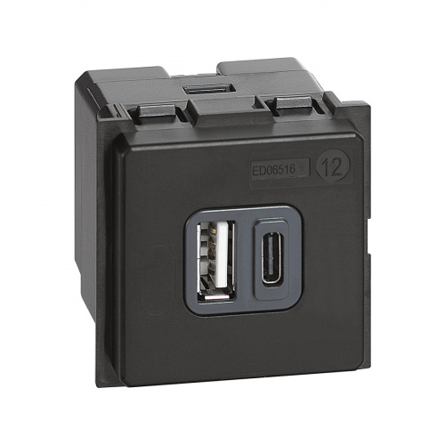 Зарядное устройство USB Bticino K4287C2 Living Now Стандарт A-С 3000мА 2 модуля черный