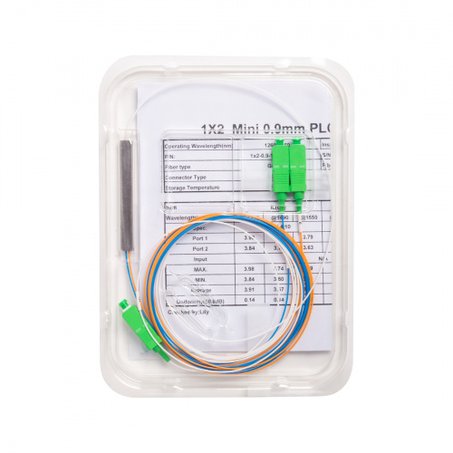 Сплиттер оптоволоконный PLC А-Оптик 1х2 SC/APC 1,5m SM фото 2