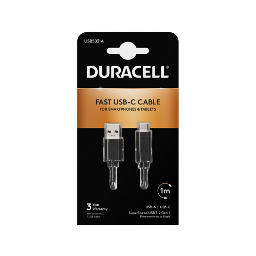 Интерфейсный кабель Duracell USB5031A USB-A to USB-C Черный фото 3